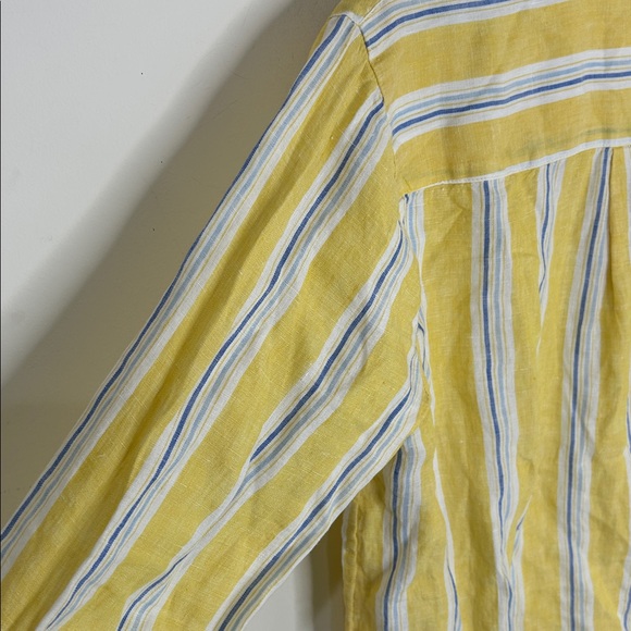 J. JILL Love Linen Yellow Striped Collared Popover Top Size Medium - Picture 10 of 16
